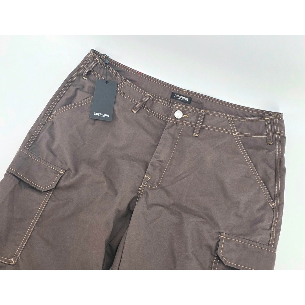 True Religion Gorpcore Cargo Pants Size 36 Mens Brown Contrast Stitch NWT